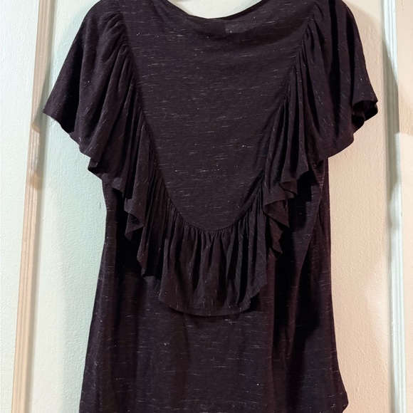 Anthropologie Plum Short Sleeve Ruffle Tee - Picture 3 of 10